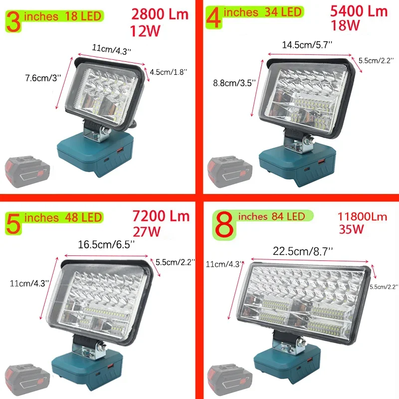 ワイヤレスLEDワークライト,電気懐中電灯,プロジェクター,USB,バッテリー,低制御ビーム