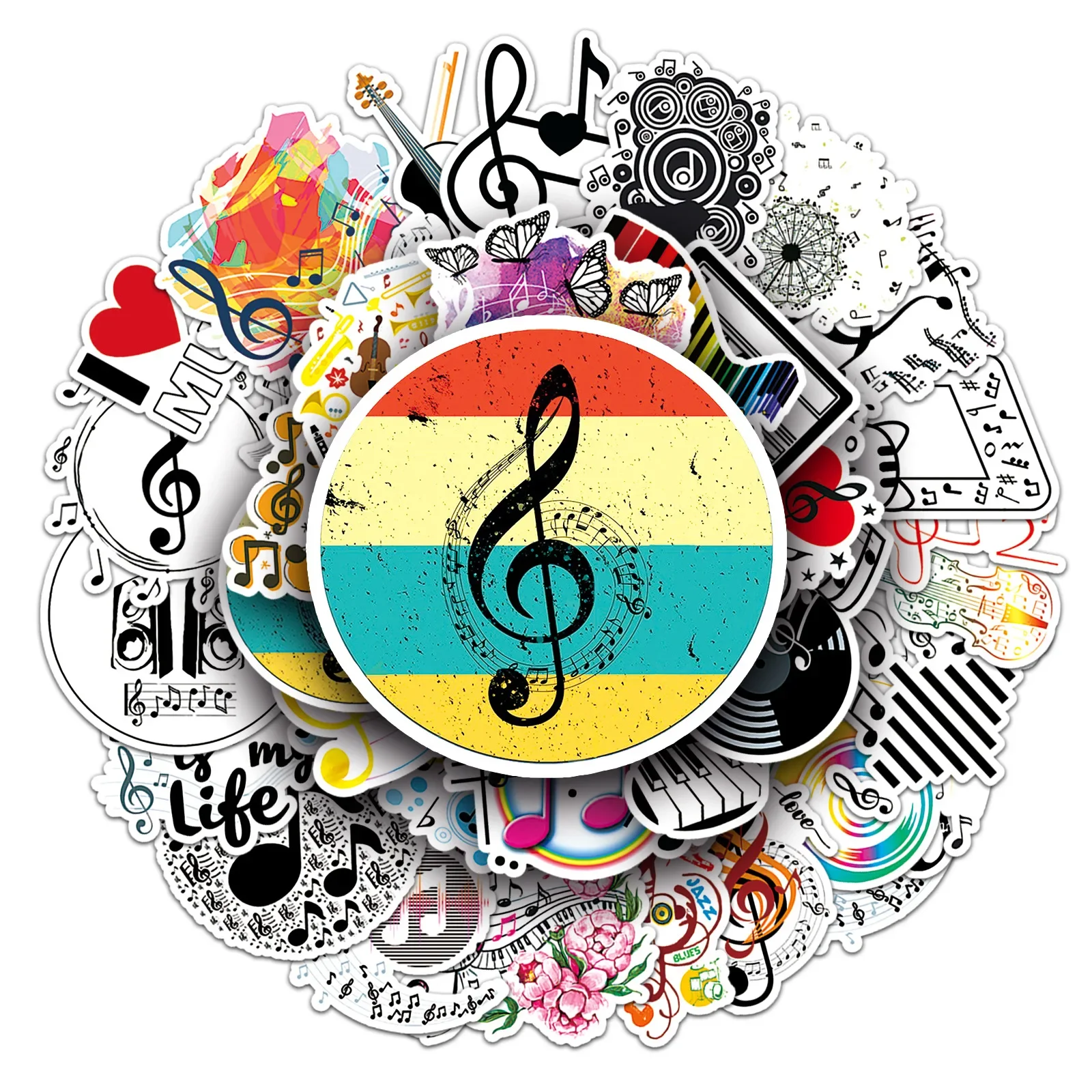 50pcs Music Notes Trendy Personality Creative Graffiti Decorative Luggage Cuckoo Guitar Waterproof Sticker