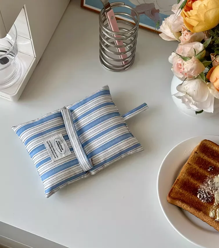 Home Decor Korean Plain Filled Cotton Coaster Key Storage Jewellery Mat Blue Stripe Soft Thickened Heat-resistant Cup Mats