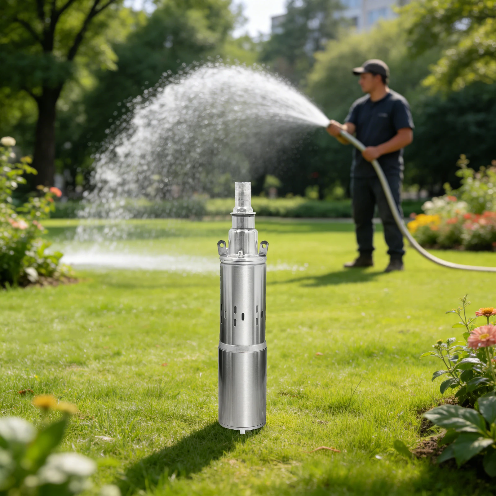 200W 24V Deep Well Solar Submersible Pump, Stainless Steel Water Pump, Built-in Energy Storage Filter Screen Solar Powered Pump With 17m Extended Cable For Farm Irrigation, Garden, Domestic