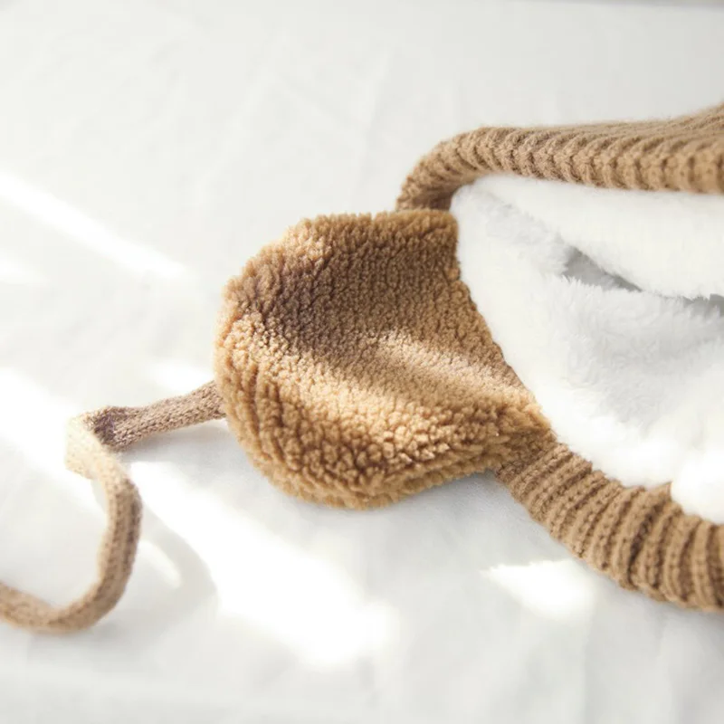 Cappello invernale per bebè grande berretto con pompon con paraorecchie fodera in peluche in lana berretto lavorato a maglia per neonato per ragazze