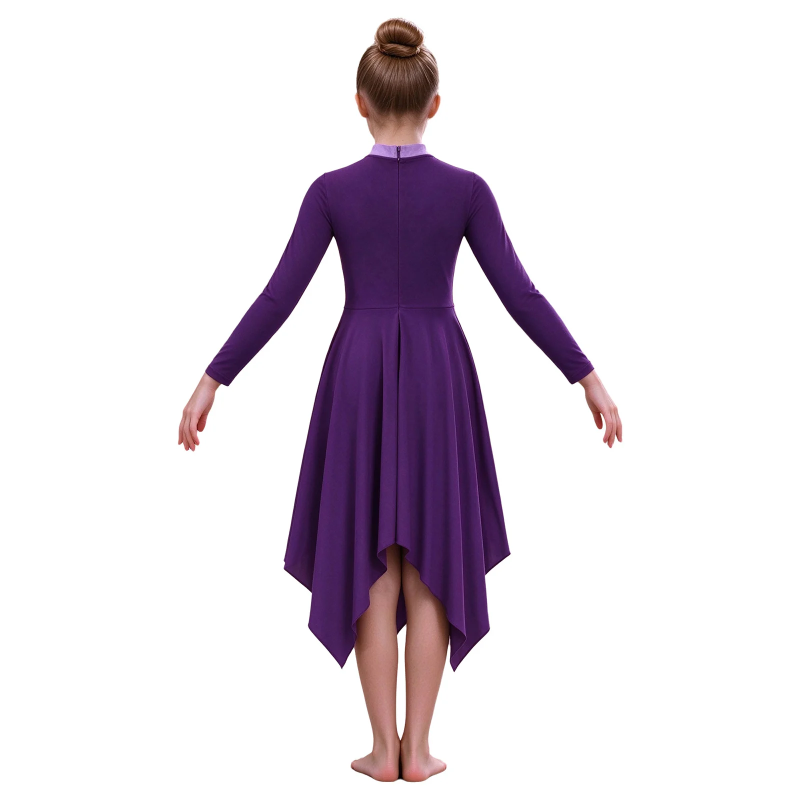 Kids Girls Praise Dance Dress Long Sleeve Metallic Color-blocked Irregular Hem Robe Church Liturgical Worship Lyrical Dancewear