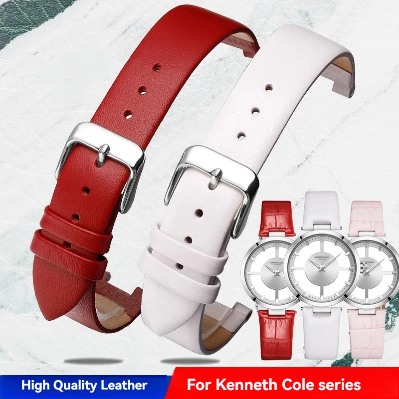 For Kenneth cole watch strap kc2609 kc2649 kc2647 kc2676 Notch Cowhide watchband women Whtie Red KC Bracelet 18mm with Tools