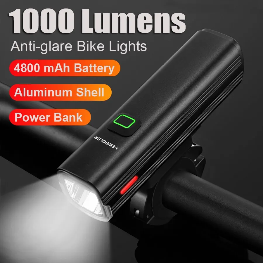 NEWBOLER 1000 Lumen Flashlight For Bicycle USB Bike Front Rear Light Set Rainproof MTB Headlight 4800mAh Cycling Lamp Accessory