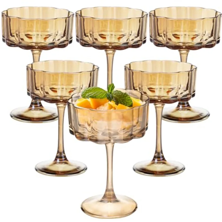 

Vintage Champagne Coupes Glass Cute Martini Cocktail Glasses13oz Crystal Martini Wine Glasses Set Of 6 Elegant Flower -Shaped G