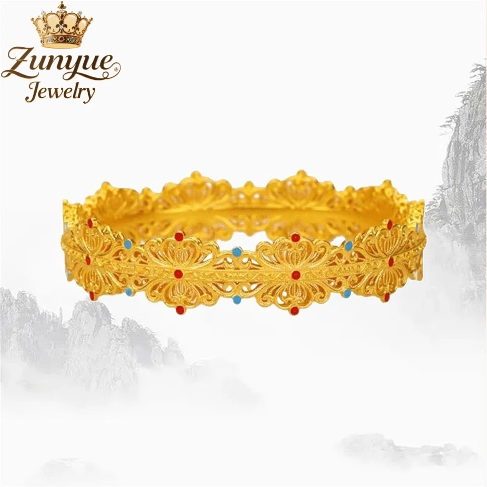 

Sand Gold Hollowed-Out Enamel Colorful Flower Silk Crown Bracelet Luxury Quality Jewelry Fashion Jewelry Charms Exquisite Gift