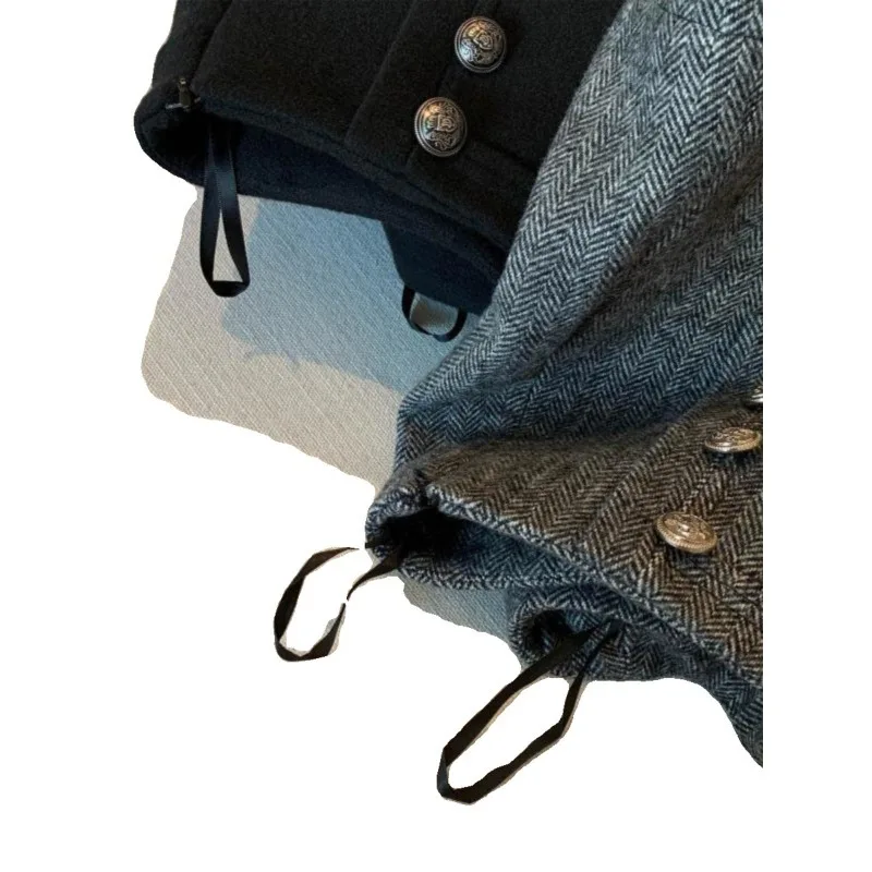 شورت نسائي عتيق من الصوف المتعرج عالي الخصر على شكل حرف a للتخسيس مزدوج الصدر خارج جودة عالية مستوى المظهر العالي #5