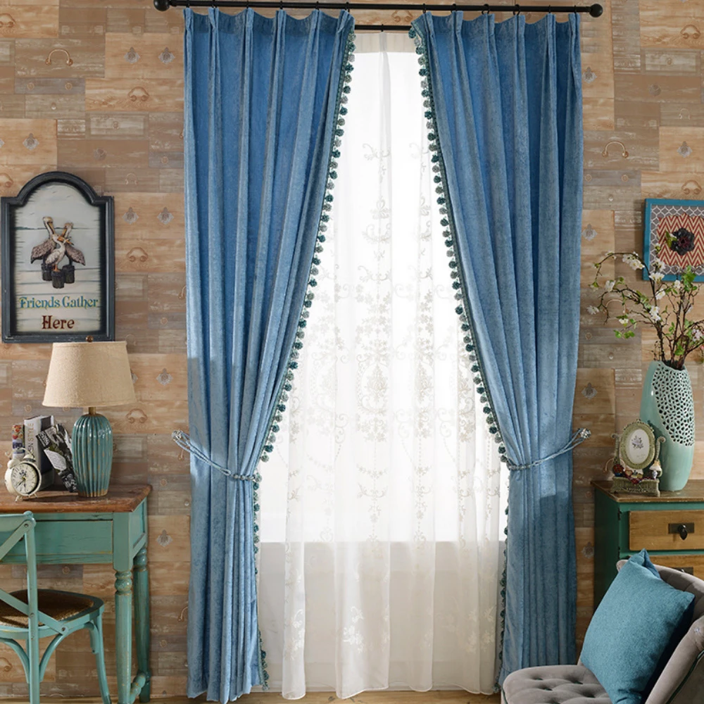 

Nordic INS Lace Thickened Double-sided Chenille Plain Blackout Window Curtains for Living Dining Room Bedroom Villa Hotel Home