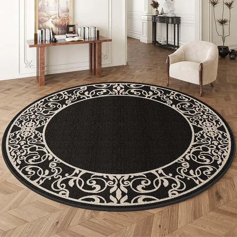 Black Luxury Round Carpet Living Room Decor Large Computer Chair Mat Non-slip Balcony Washable Soft Rug INS Bedroom Carpets