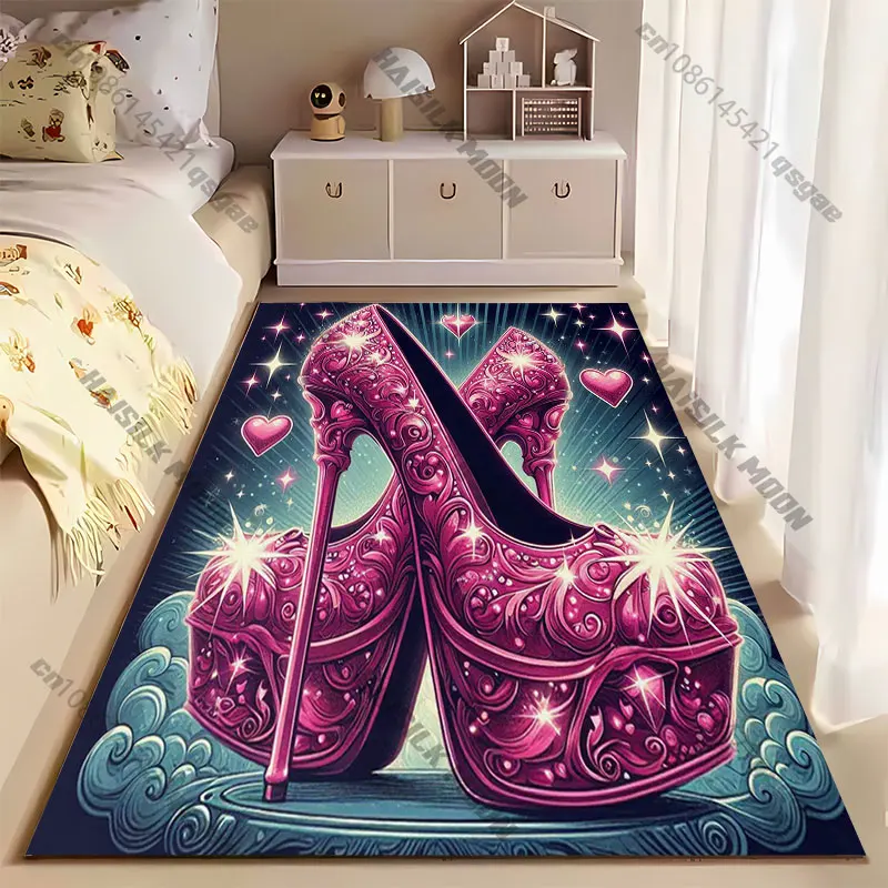 Elegant sparkly pink high heels carpet Yoga living room room decor children's crawling mat doormat area rug games mat