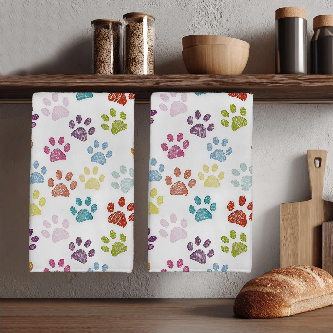 2PCS colorful paw print pattern kitchen towel, watercolor style 40x60cm ultra-fine fiber kitchen towel, home decoration products