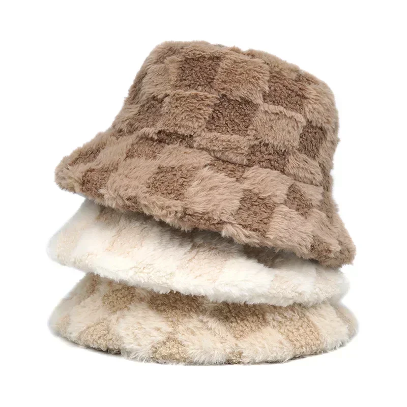 2023 Winter Warm Fur Bucket Caps Women Men Outdoor Keep Warm Fluffy Panama Female Thickened Rabbit Hair Windproof Fisherman Caps