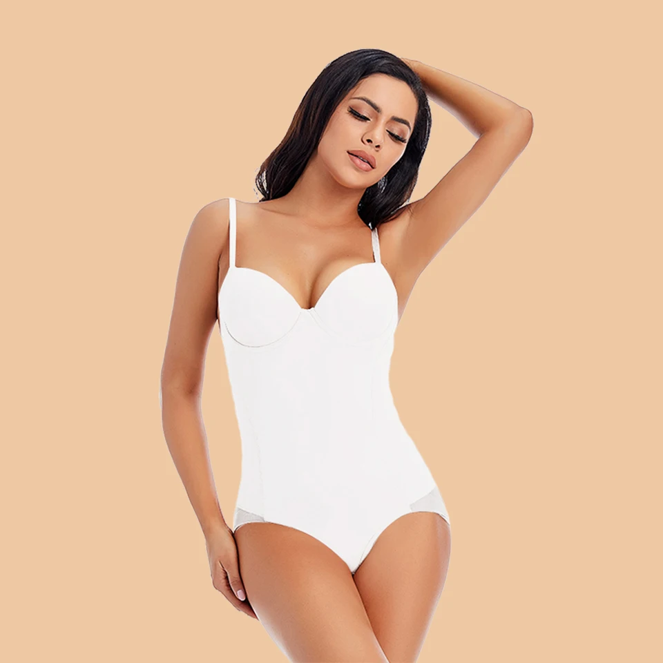 Weißer Bügel-Bodysuit für Damen, formgebend, dehnbar, einfarbig, seidig, Unterwäsche, Bodysuits, Shapewear – Detail 5