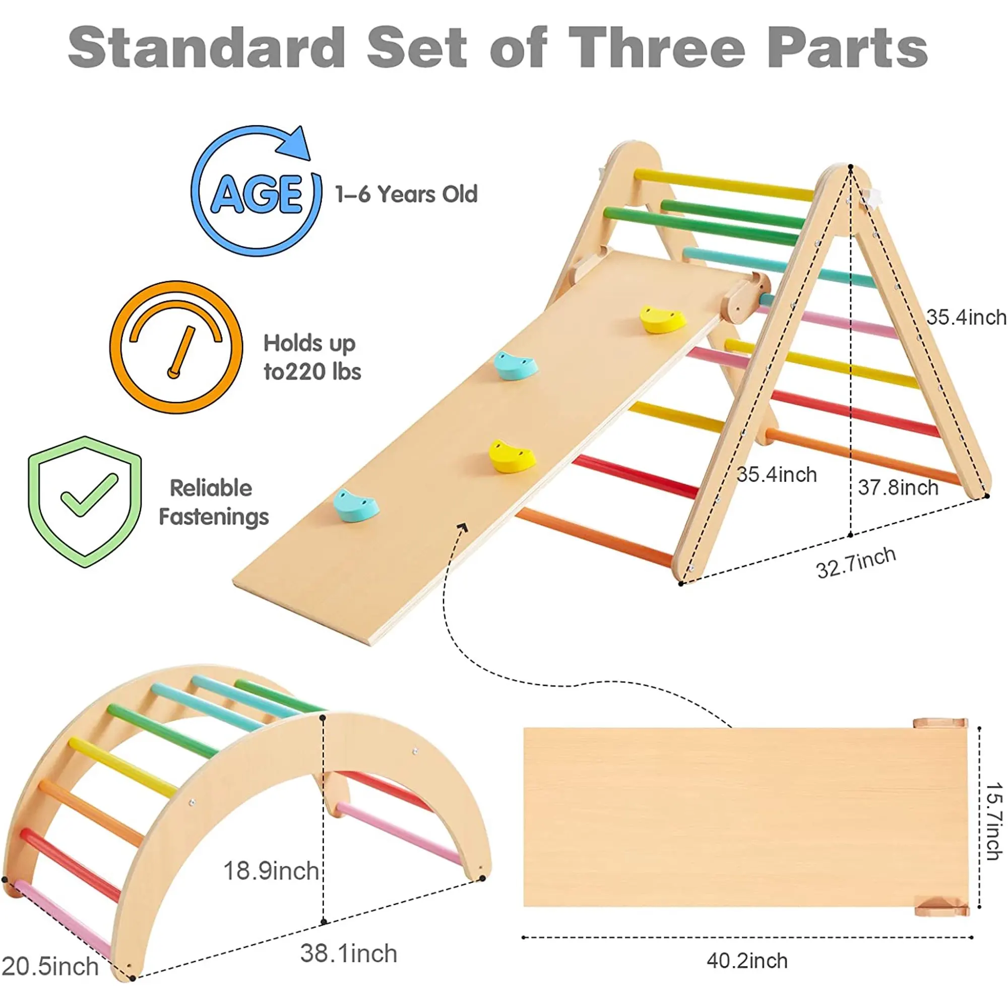 Climbing Triangle Foldable Piklers Triangle GYM Set Ramp Arch Ladder Rocking Frame Wooden Montessori Pickler Kid Climber Toy