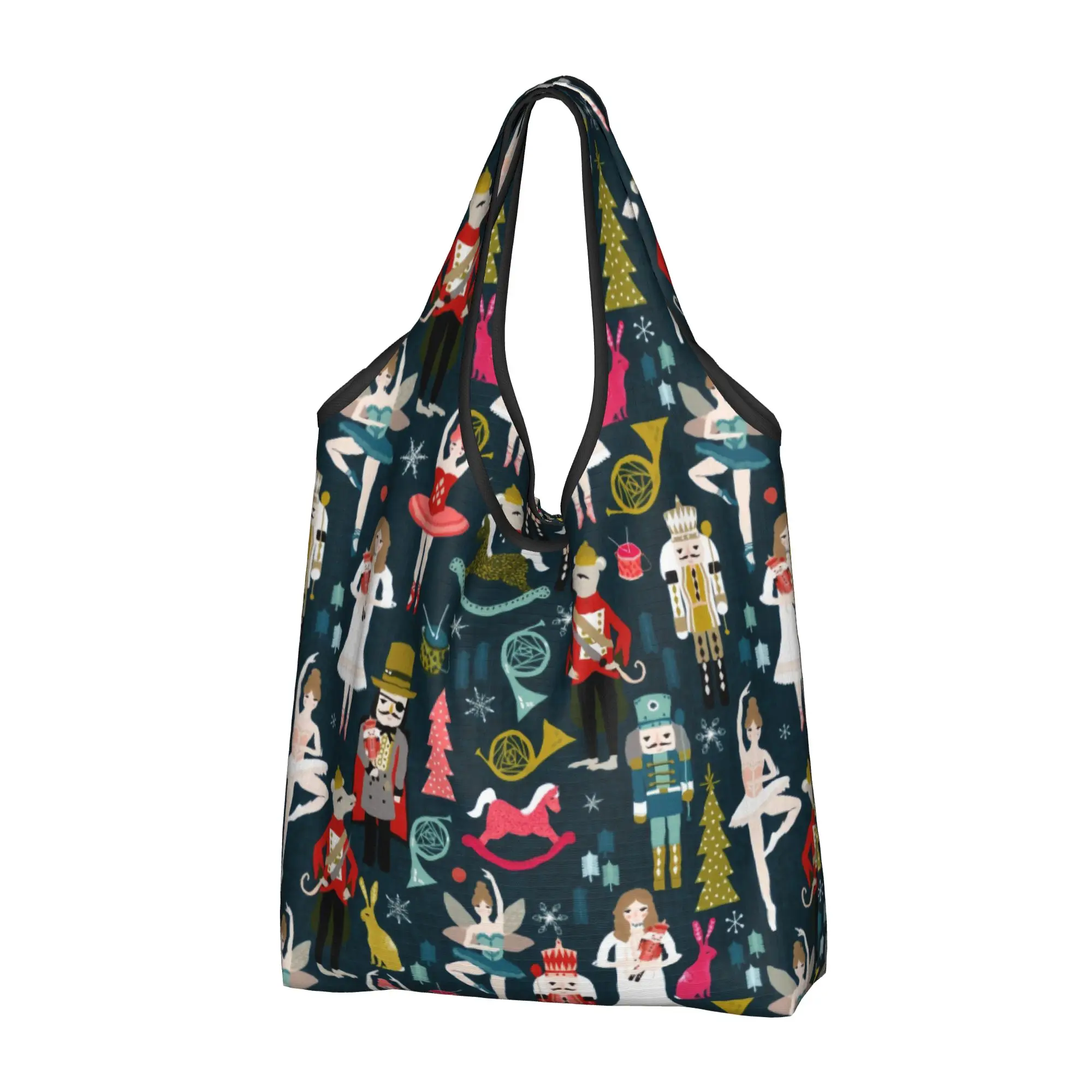 Nutcracker Ballet Dancer  Groceries Tote Shopping Bags Women Kawaii  Shopper Shoulder Bags Large Capacity Handbag