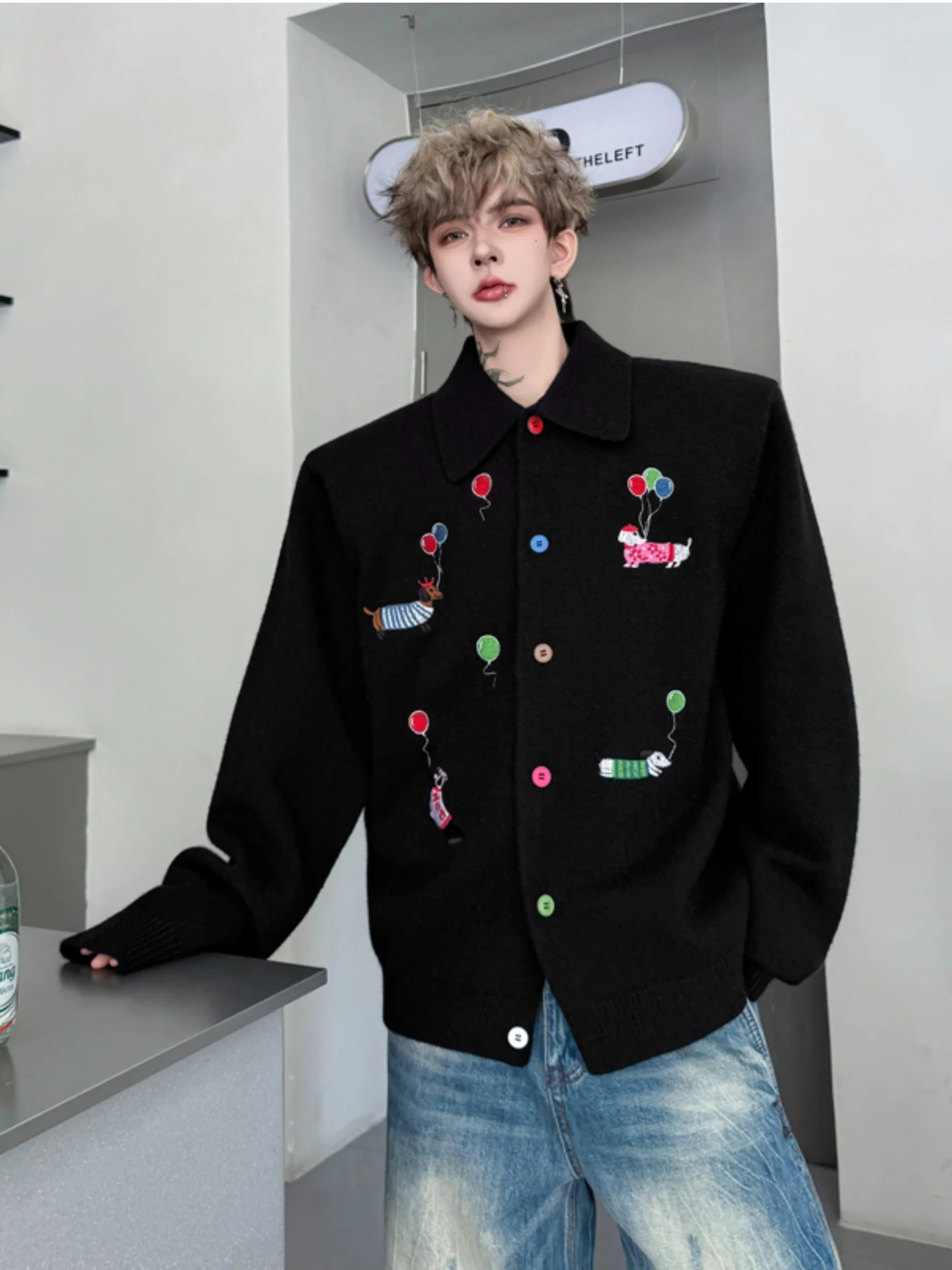 

Мужской свободный вязаный свитер Ele с вышивкой в виде таксы, осенне-зимний, повседневный, модный, мягкий, удобный, верхняя одежда