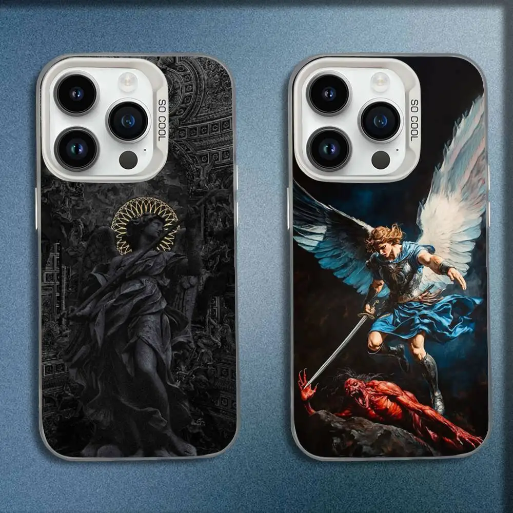 

Archangel Michael Cross Phone Case For iPhone 16,15,14,13,12,11,Mini,Pro,E,MAX White Candy Matte Shockproof Cover