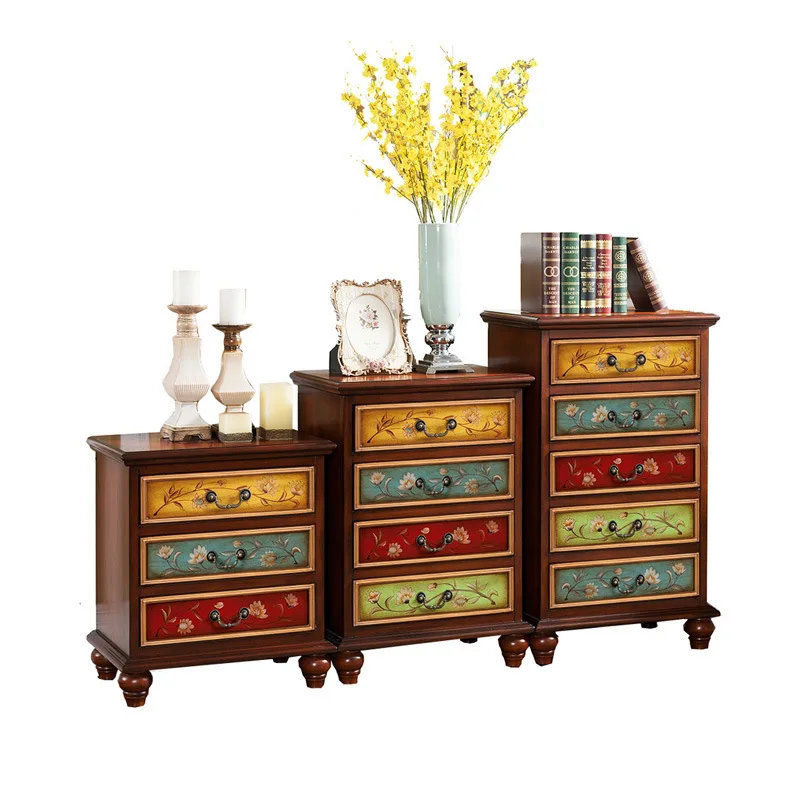 Modern European and American solid wood furniture white blue brown four five chest cabinet c
