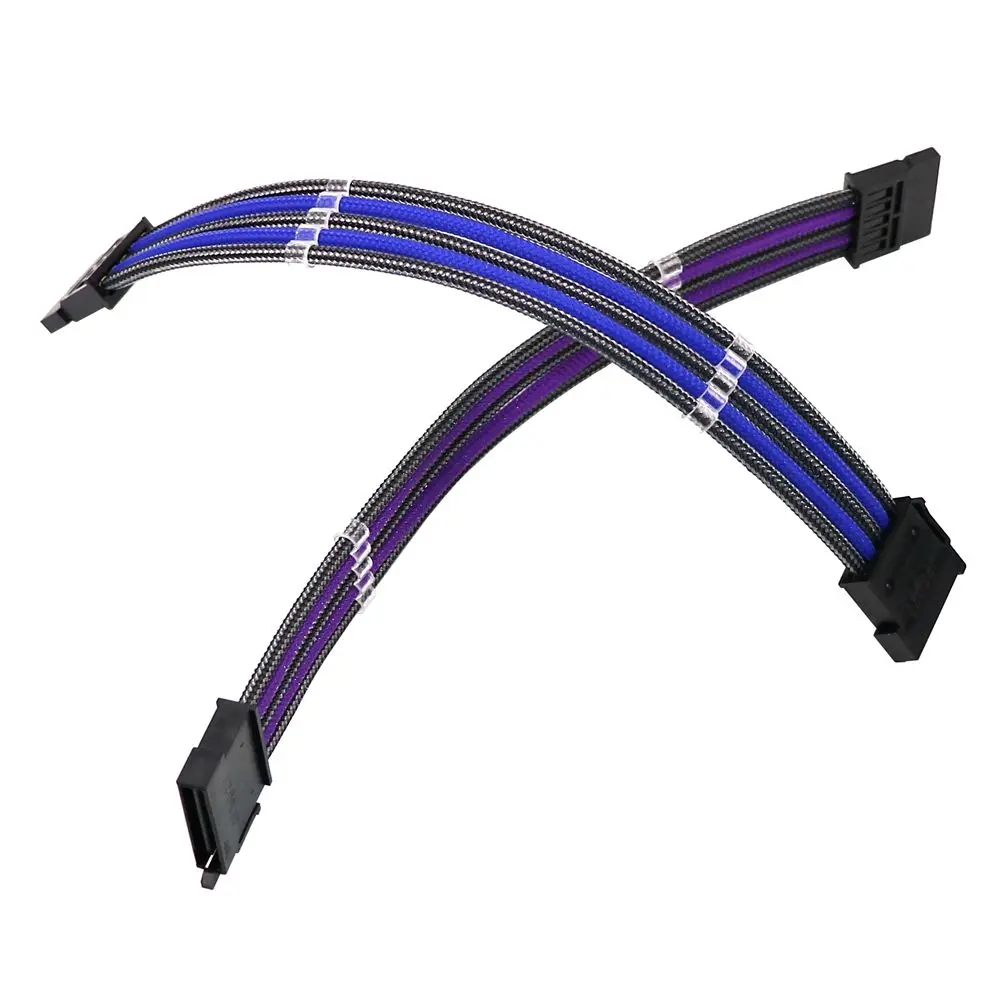 4MM 18AWG Sleeved SATA 15Pin Male to Female Power Extension Cable With Cables Combs HDD Sata Extension Adapter