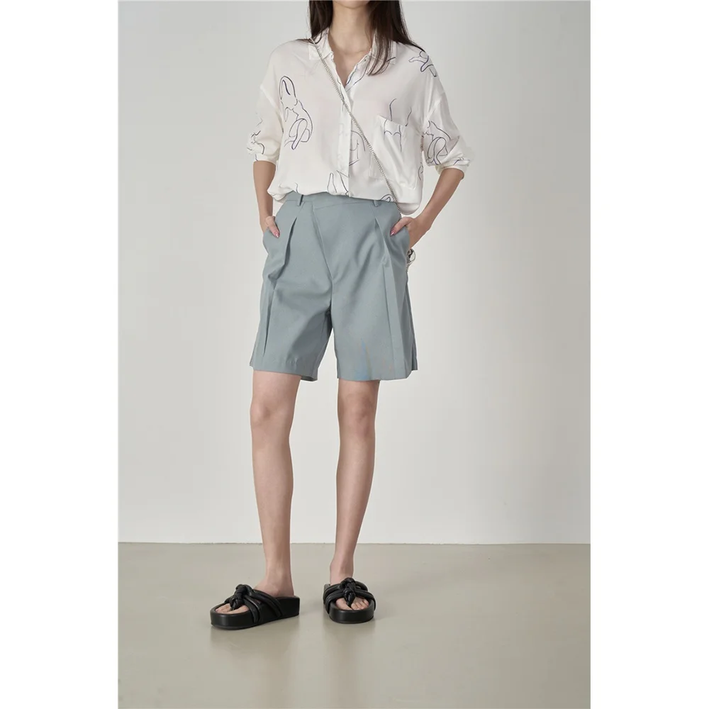 

Брюки-бермуды ex Sli mat с асимметричной застежкой на пуговицах, с высокой талией, прямые, для повседневной носки, летние