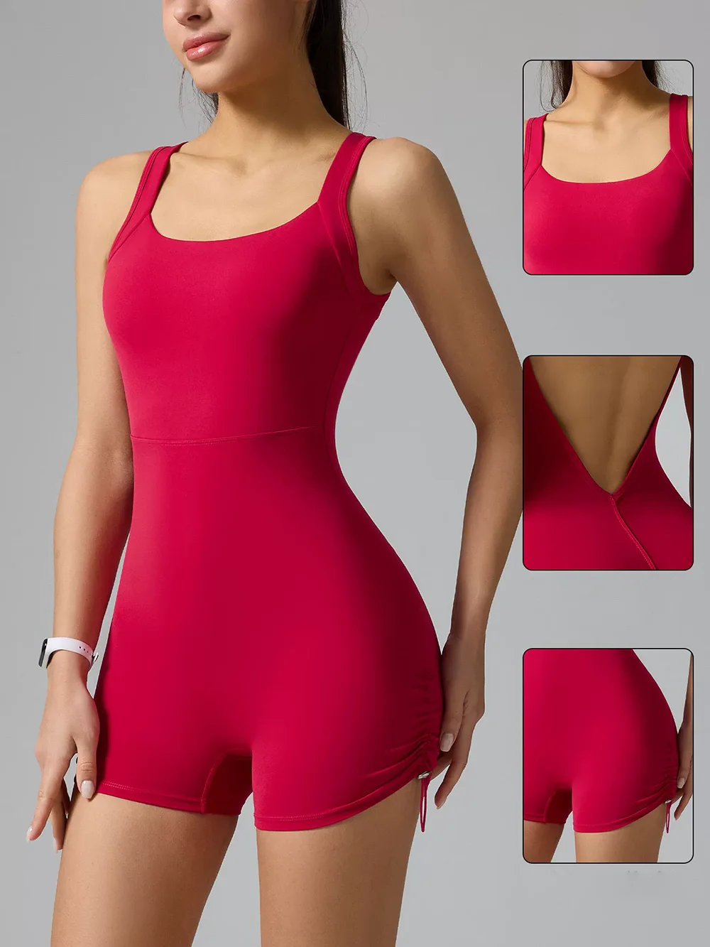 Fashionable Retro Nude Yoga Jumpsuit With Chest Cushion High Elasticity Short Pants Fitness And Outdoor Sports Yoga Wear