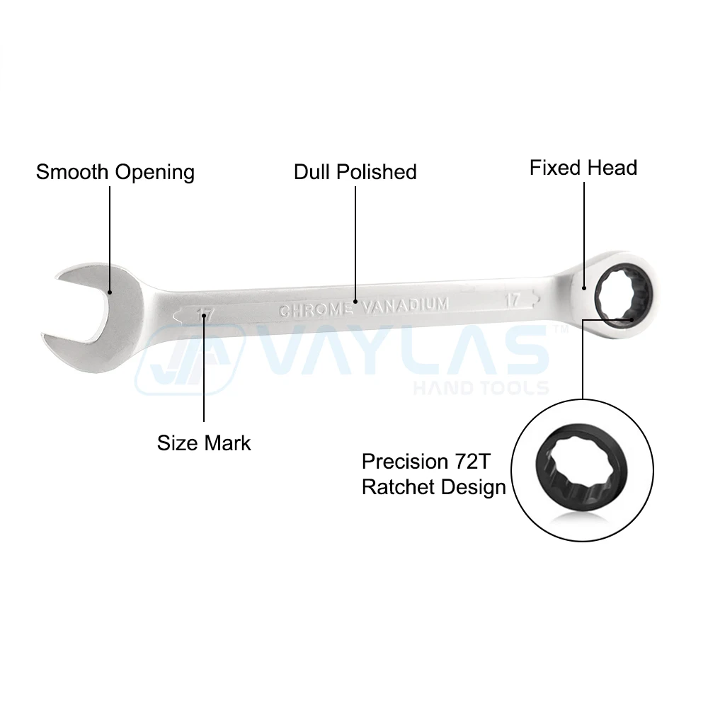 Llave combinada pulida opaca de 8-19mm, trinquete de cabeza fija 72T y llave de alto par de extremo abierto, herramientas manuales de reparación,