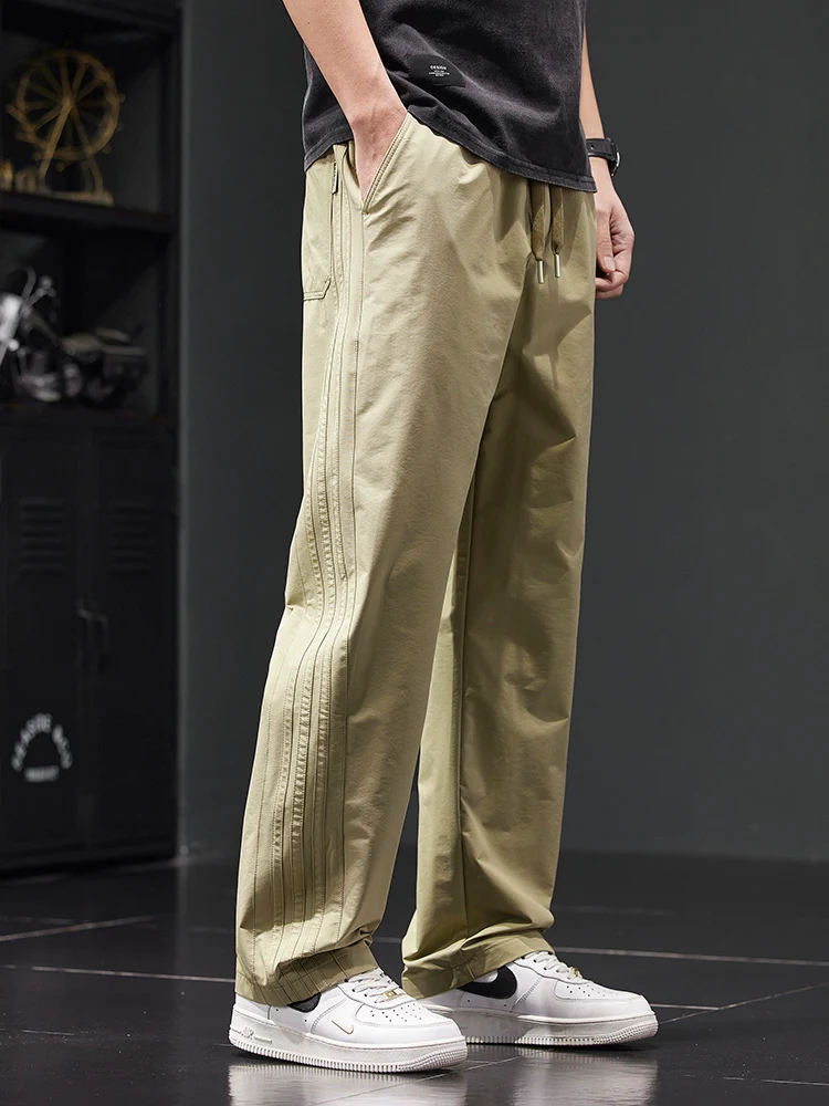 

Летние тонкие мужские брюки в американском ретро-стиле, свободные прямые брюки из ледяного шелка, модные широкие рабочие брюки, длинные штаны