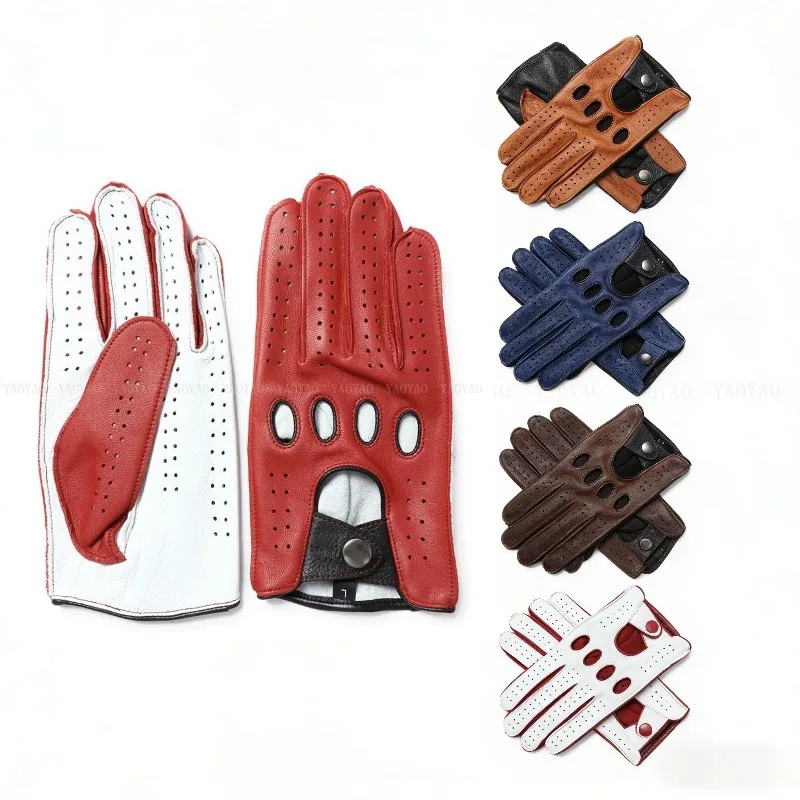 

Мужские мотоциклетные перчатки из натуральной козьей кожи, винтажные байкерские перчатки, дышащие, для езды и вождения в любое время года