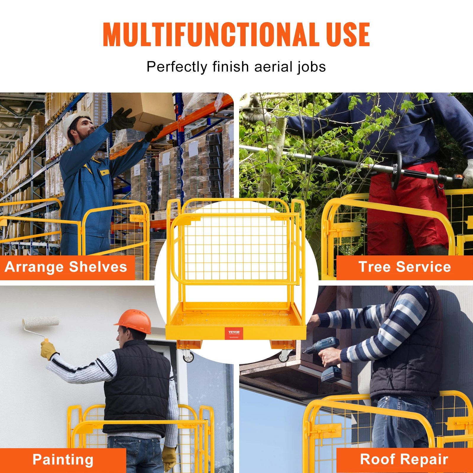 VEVOR-Forklift Safety Cage, 1200 lbs Load Capacity, Plataforma de Trabalho Dobrável com Rodas Giratórias Bloqueáveis para Trabalho Aéreo