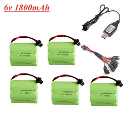 Akumulator Ni-MH 6 V 1800 mAh do zabawek Rc Samochody Czołgi Roboty Łodzie Pistolety 5 * Akumulator AA 6 V Wtyczka SM + Ładowarka USB Zestaw