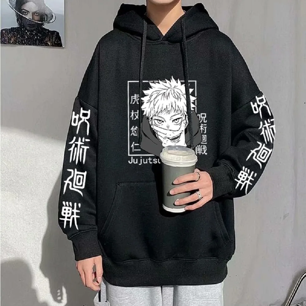 Anime Print Sweatshirts Jujutsu Kaisen Men\'s Hoodie Harajuku Autumn Winter Streetwear Clothe Yuji Itadori Plus Size Hoodie