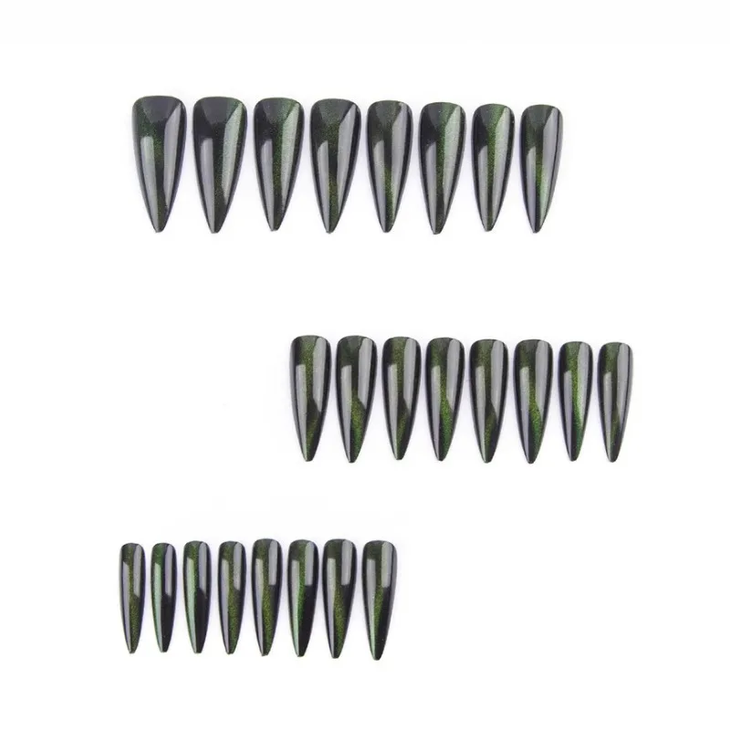 24 قطعة خنجر الأظافر كاذبة الأخضر الداكن تشيس المشارب بريق اضغط على الأظافر يمكن ارتداؤها حار كول نمط الأظافر وهمية منفعل مانيكير