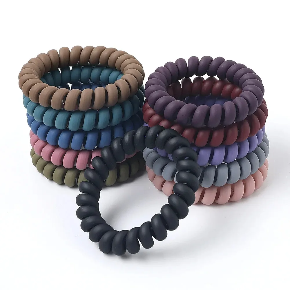 1pcs Matte Telephone Cord Hair Tie Colorful Pink Purple Hairbands Women Rubber Band High Elastic Hair Tie Wholesale image 2