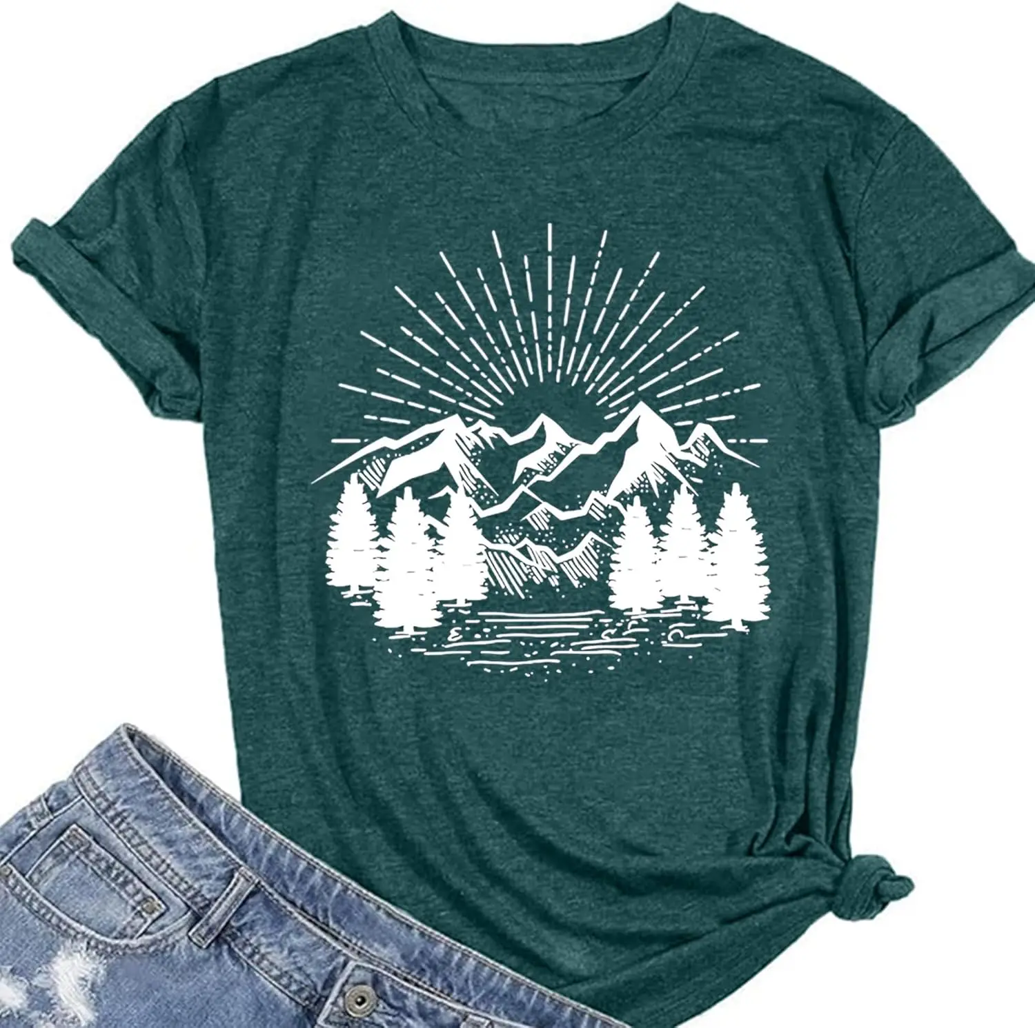 

Походная рубашка для женщин, забавная футболка с рисунком «Восход солнца», горная футболка, топы с короткими рукавами, футболки, хлопковые футболки с принтом