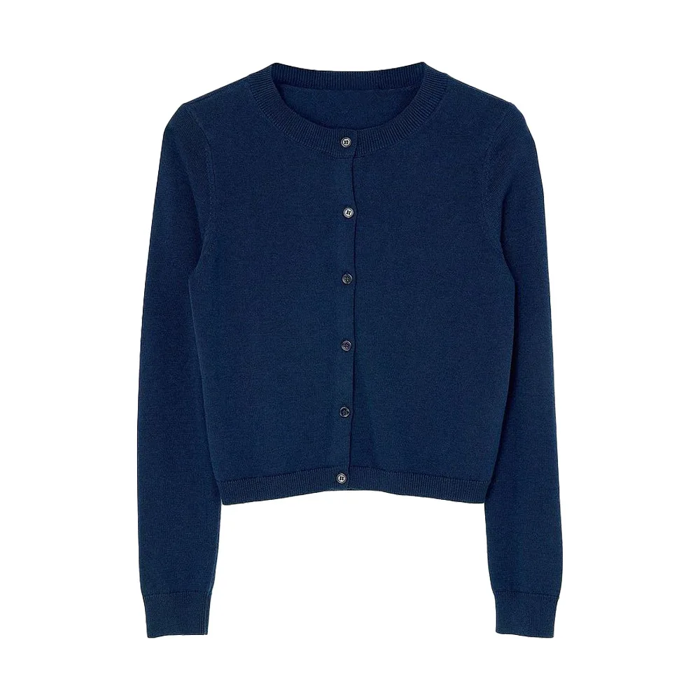 Camisa de base de malha fina feminina cor sólida base de malha cardigan 2025 outono nova camisola de pescoço redondo