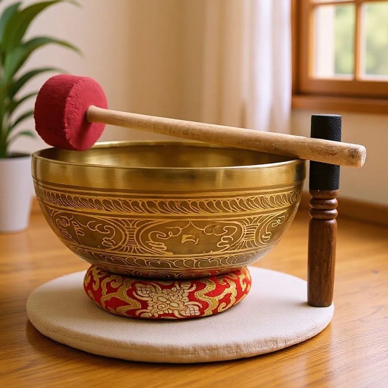 Handmade Brass Singing Bowl Meditation Relaxation Sound Bowls Yoga Handheld Healing Singing Bowls Mindfulness Musical Instrument
