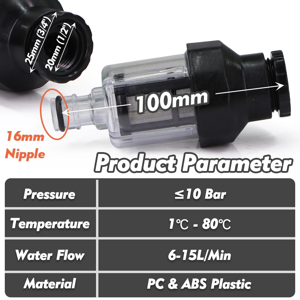 80Mesh Car Wash Machine Prefilter with Quick Connector Garden Faucet Adapter Filter Impurities Reuse 316 Stainless Steel Screen