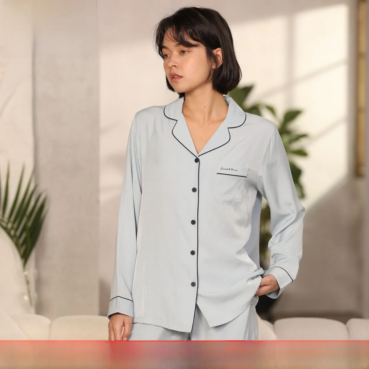 Conjunto de Ropa de Dormir Doral Spring, Nuevo, de Algodón Tejido, Manga Larga, Cuello Camisero, Ropa para el Hogar, Cómoda y Transpirable para Mujer