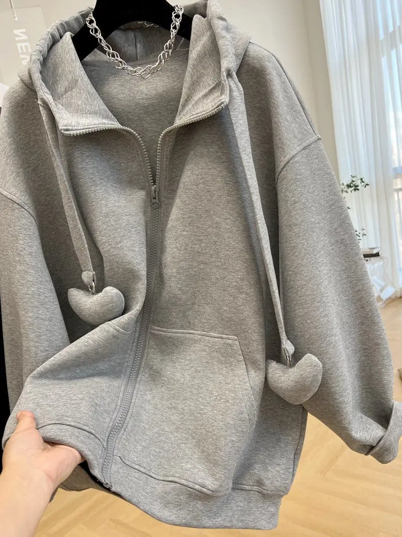 2-300 Pounds Plus Size Premium Hooded Sweatshirt for Women's Spring and Autumn Loose Cardigan Oversized Winter Fleece Jacket