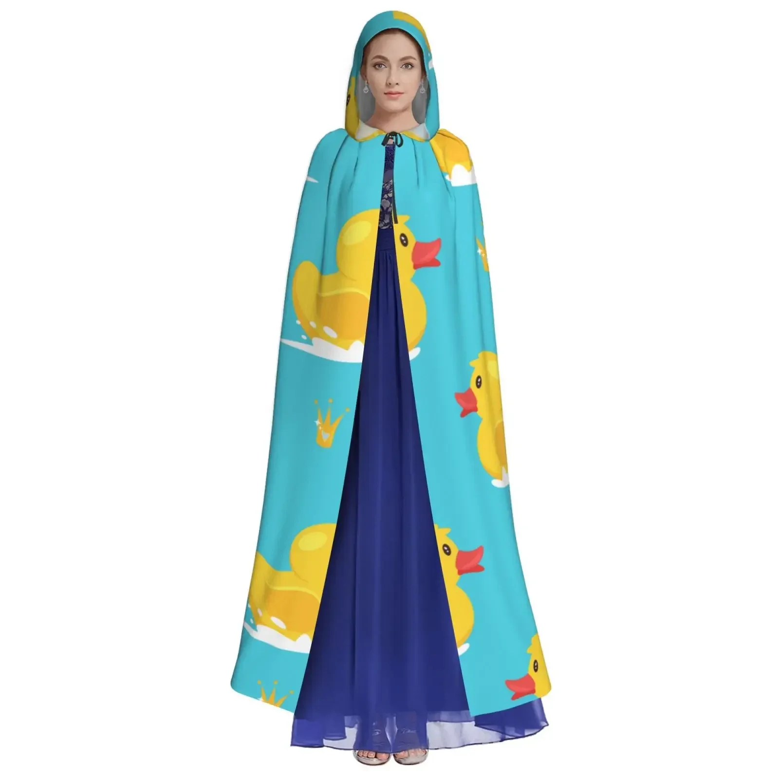 Costume cosplay unisex con cappuccio, cartone animato, anatra di gomma gialla e corona dorata, mantello da strega da vampiro