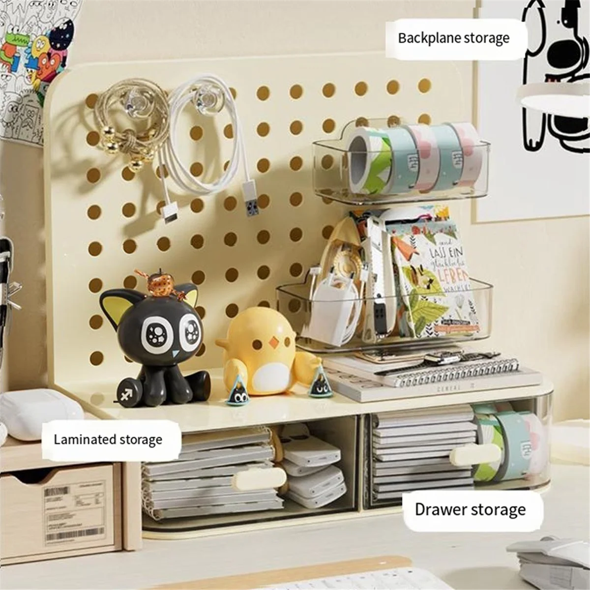 Hook Drawer Type Hole Board Small Card Stand Display Desktop Idol Storage Box Desk Stationery Organization Storage,AJAS