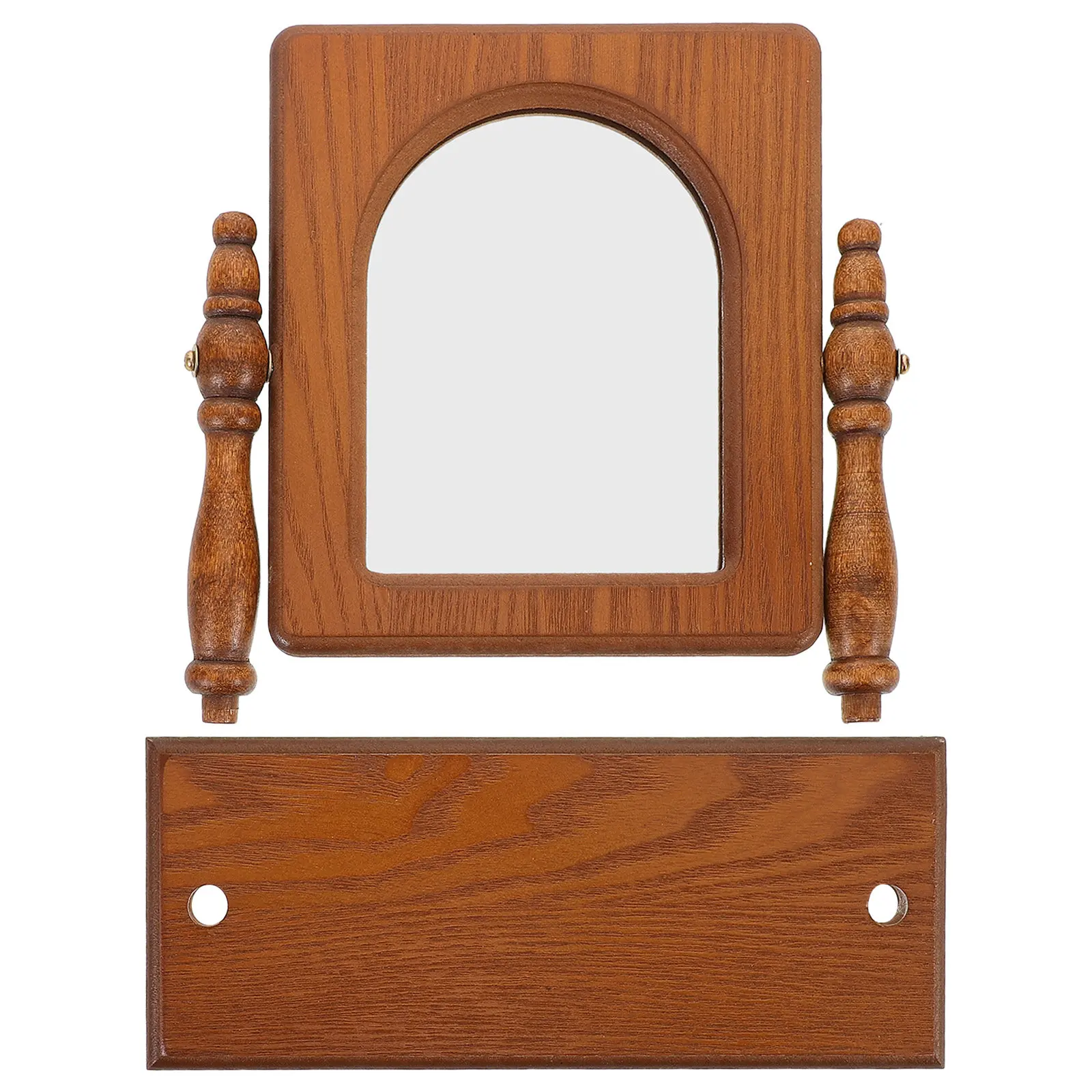 

Vintage Wood Makeup Mirror Desktop Rustic Frame Table Stand Decorative Bedroom Dressing Grooming Portable Countertop Vanity
