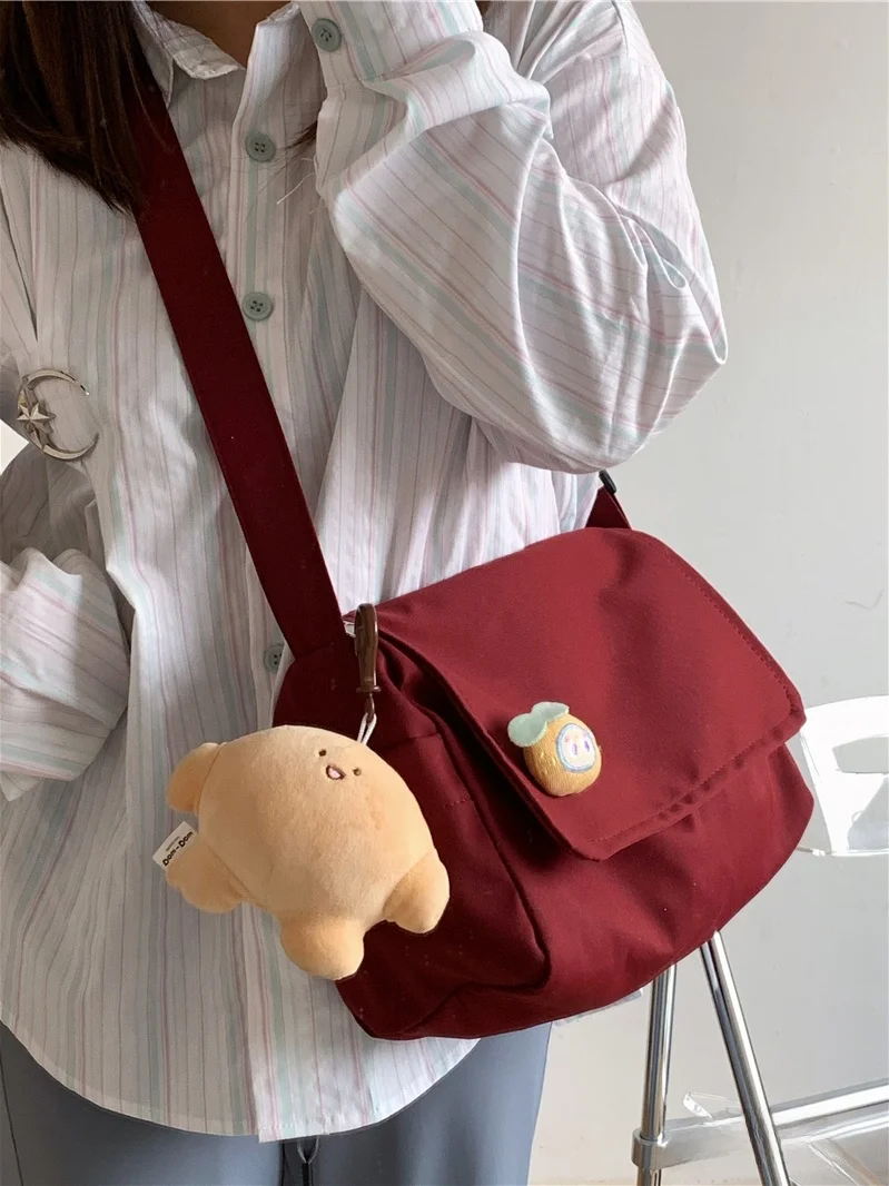 

Chic Japanese Sle Pure Color Large Capaci Crossbody Bag Women's Single oulder Menger Bag Casual Soft Polyester