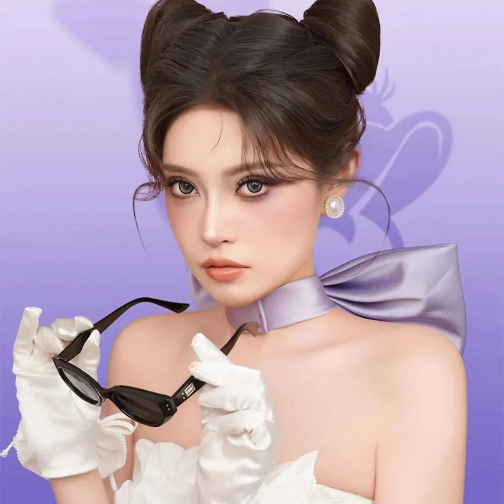 

Cloth Purple Bow Necklace Cosplay Props Neck Decoration Satin Necklace Duck Billed Hair Clips Photo Accessories