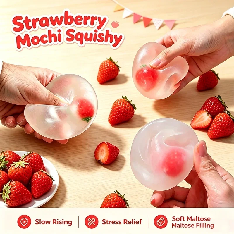 Strawberry Mochi Toy Matte Surface Embedded Maltose Slow Rebound Squishy Stress Release Vent Sensory Birthday Present Friends