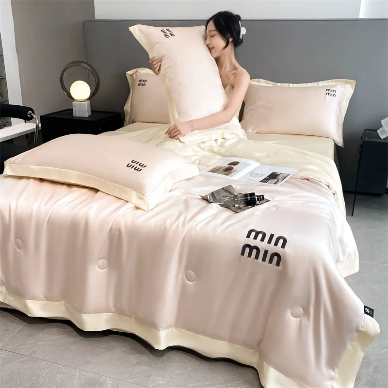 

Light Luxury Washed Ice Silk Blanket Four-Piece Set Single Double Air Conditioning Cool Tencel Summer Duvet