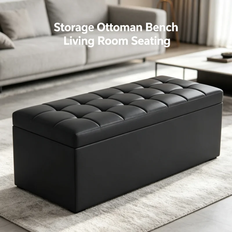 Leather Storage Ottoman Bench Tufted Seat Footrest Shoe Organizer For Living Room Bedroom Entryway Folding Chest Box Furniture