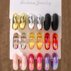 Fashion Acrylic Thick C-shaped Stud Earrings Creative Multi-color Smooth Geometric Earrings Women's Elegant Daily Jewelry