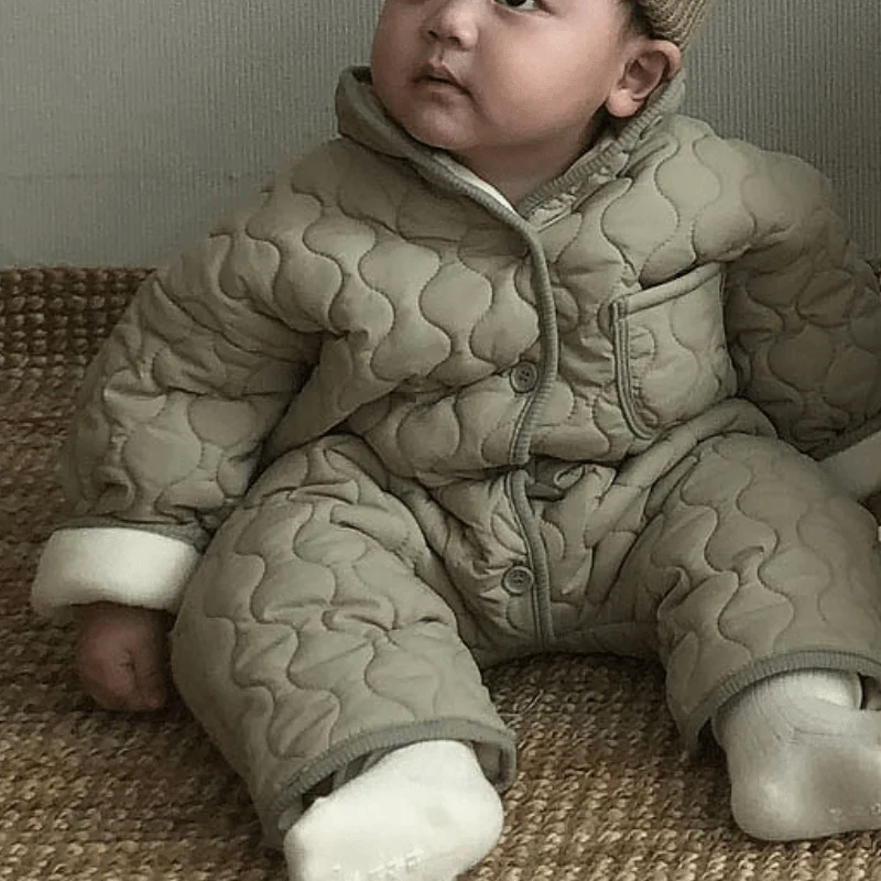 Newborn Baby Boy Girl Cotton Jumpsuit Coat Winter Thick Long Sleeve Stand Collar  Wool Overcoat Infant Toddler Baby Clothes