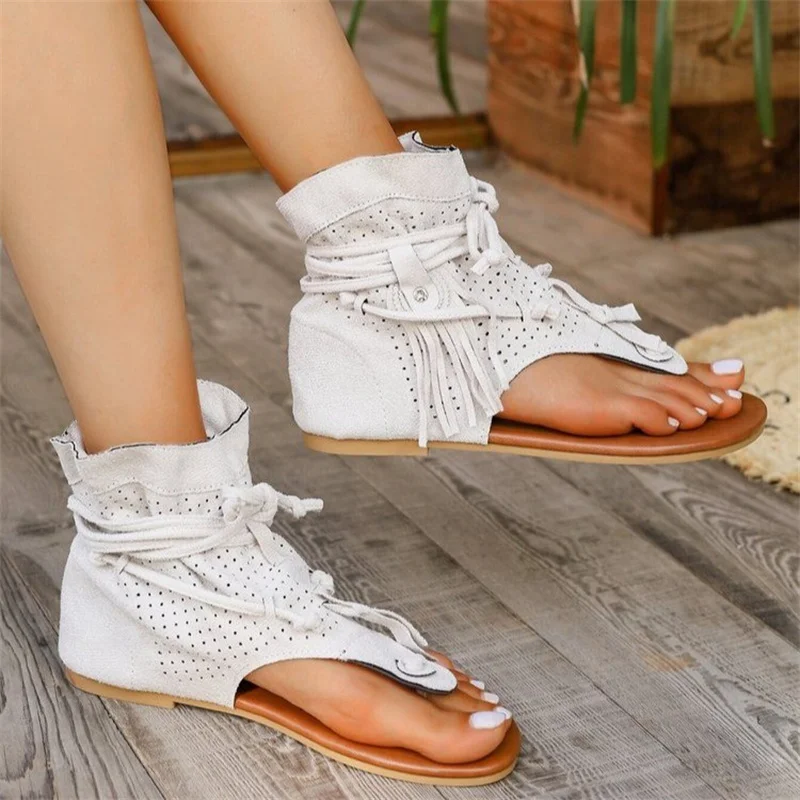 2024 Summer Fashion Sexy Flat Casual Comfort Sandals Women\'s Round Toe Breathable Solid Color Slippers Daily Sandalias De Mujer